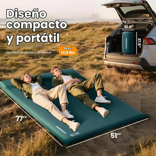 Vista 2 de Colchoneta de dormir doble para acampar con bomba eléctrica, 3.15 pulgadas de grosor para 2 personas, autoinflable, espuma viscoelástica