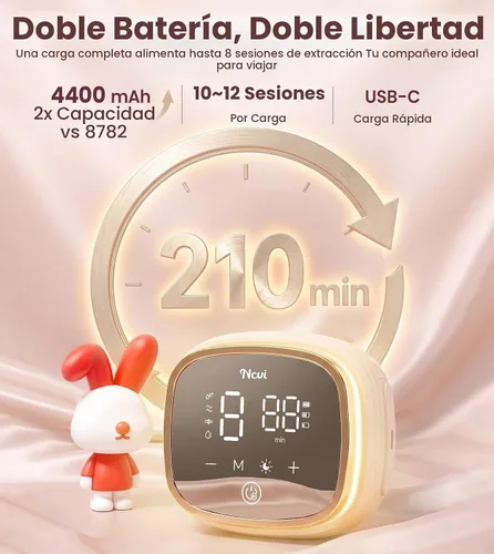 Vista 4 de NCVI 8782 Pro Bomba de leche eléctrica 4400mAh batería con luz nocturna Naranja