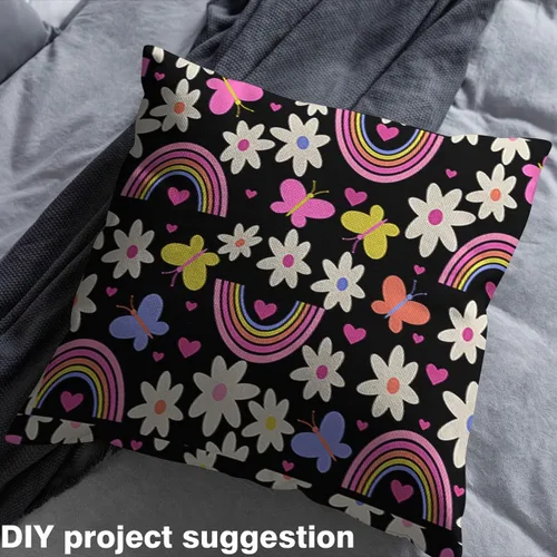 Vista 3 de The Yard - Tela de arcoíris para niñas, diseño rústico de margaritas para sillas, sofá, costura, tela impermeable con mariposas en acuarela