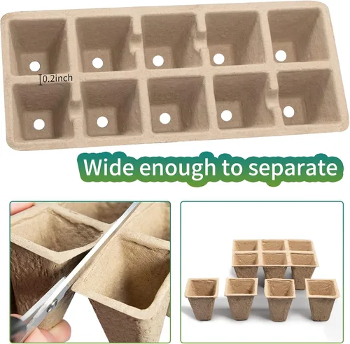 Vista 3 de Bandejas de inicio de plántulas de 200 celdas con agujeros de drenaje, 20 macetas de turba biodegradables, kit de inicio de plántulas, bandejas