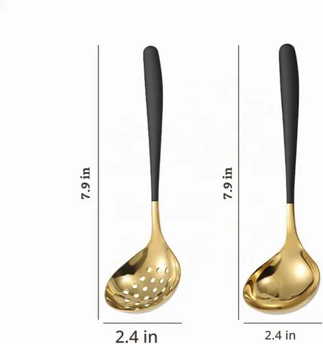 Vista 2 de Colador de cucharón de sopa de oro negro con ranura para cucharas Negro/Oro