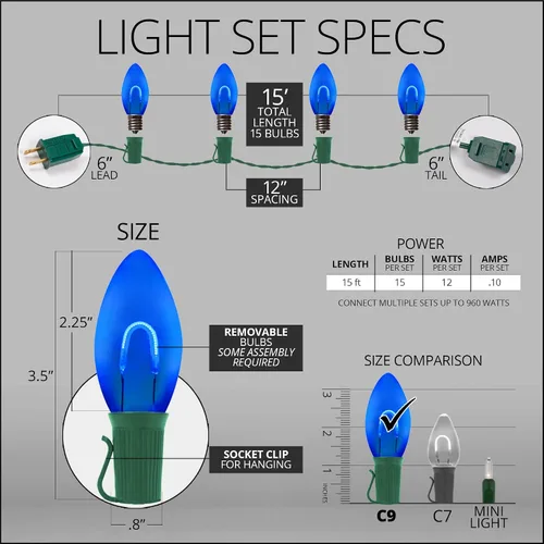Vista 4 de Wintergreen Lighting - Luces navideñas inastillables FlexFilament LED C9 Azul