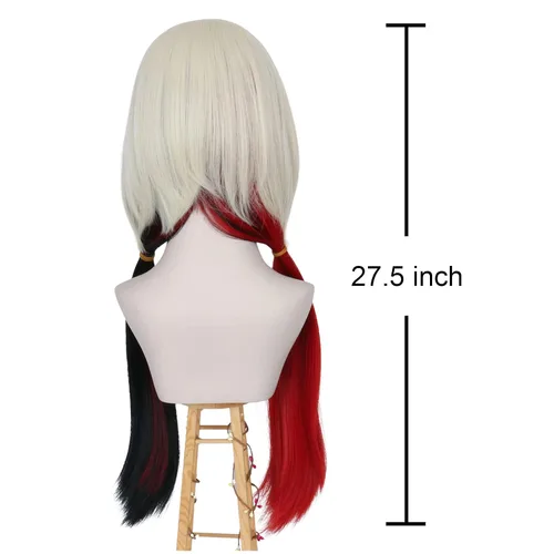 Vista 2 de M MISS U HAIR Missuhair - Peluca larga y lacia color rubio rojo y negro para mujer payaso Halloween cosplay