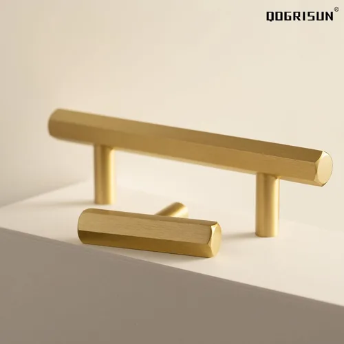 Vista 5 de QOGRISUN Paquete de 5 perillas de latón macizo para cajones hexagonales, manijas de un solo agujero, adecuadas para herrajes de cocina, baño, cómoda