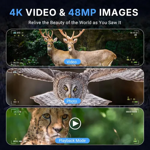 Vista 4 de WOSPORTS Gafas de visión nocturna 4K con foto de 48 MP, visión a todo color de 3280 pies, distancia IR de 1300 pies, pantalla HD de 3 pulgadas, zoom