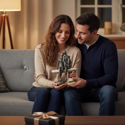 Vista 7 de Lescafita Figurillas Románticas de Pareja Escultura – Escultura Abstracta de Pareja en Banco de Piedra, Estatua de Decoración Moderna para el Hogar