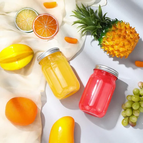 Vista 5 de Gerrii 24 tarros de plástico transparente de 16 onzas con tapas, vasos de cóctel rellenables, envases de avena vacíos durante la noche, recipientes