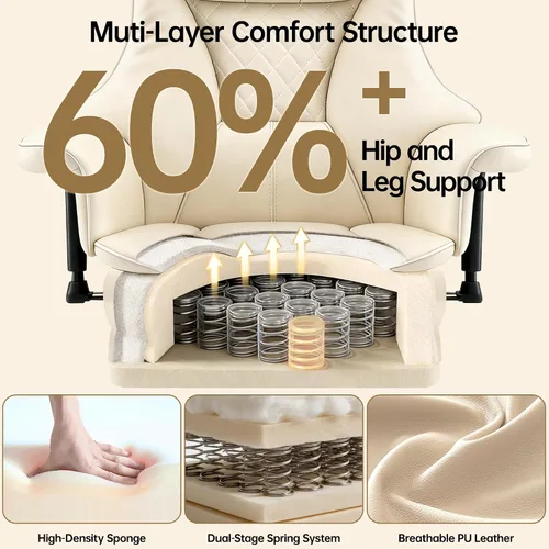 Vista 5 de AreShark Silla de oficina grande y alta, silla ejecutiva de escritorio de cuero con respaldo alto y soporte lumbar ajustable, ergonómica, cómoda
