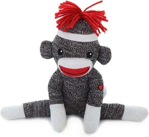 Vista 5 de Plushland Adorable mono calcetín de 8 pulgadas de alto, suave y realista, juguete de peluche de punto, para niños, bebés, adolescentes, niñas