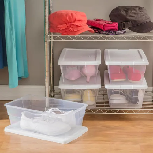 Vista 6 de Sterilite - Paquete de 12 cajas de almacenamiento apilables con tapas a presión; contenedor organizador de plástico resistente para armario, baño
