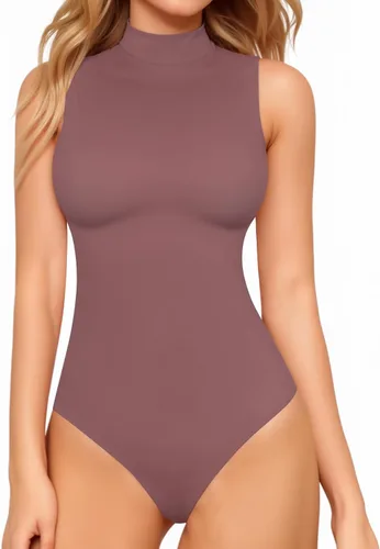 Vista 16 de MANGOPOP - Body de cuello de tortuga simulado sin mangas para mujer, leotardo de camiseta sin mangas 01 Negro
