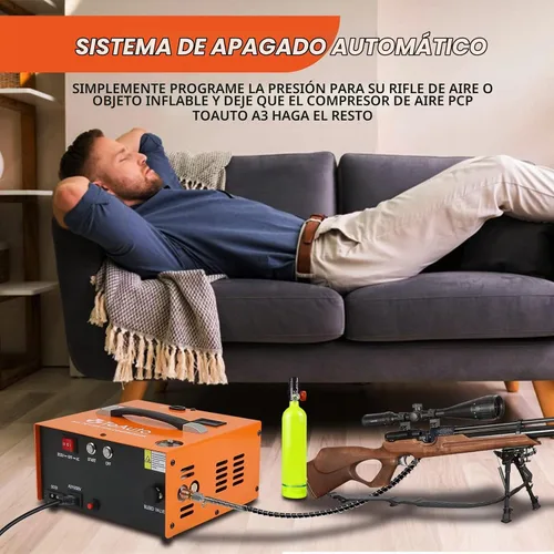 Vista 5 de TOAUTO A2X - Compresor de aire PCP mejorado, arranque con un botón, parada automática, portátil de 4500 Psi/30 Mpa, sin aceite/agua, compresor HPA
