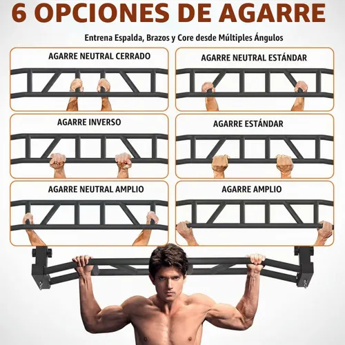 Vista 7 de Barra de dominadas de montaje en techo de 48 pulgadas, barra de dominadas de agarre múltiple resistente para garaje, gimnasio en casa