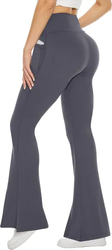Vista 143 de TNNZEET Leggings acampanados negros para mujer, pantalones de yoga cruzados con bolsillos, corte de bota, leggings acampanados