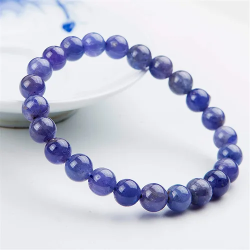 Vista 4 de Joyería de tanzanita natural de 0.315 in para mujeres y hombres, piedra azul de cristal piedra preciosa redonda cuentas elásticas pulsera de moda