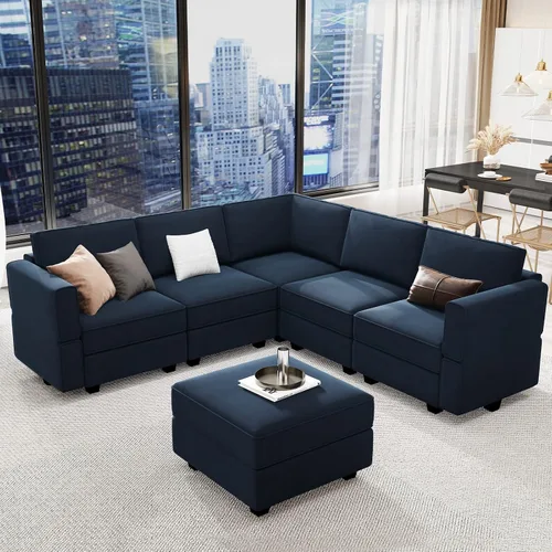 Vista 18 de Belffin Sofá Seccional Modular de Terciopelo con Chaise Lounge Sofá Cama Seccional con Chaise de Almacenamiento Sofás Cama Sofá para Sala de Estar