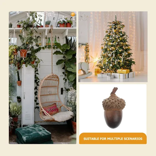 Vista 7 de MAGICLULU 60 bellotas artificiales realistas con tapas naturales, pequeñas bellotas falsas realistas realistas para Acción de Gracias, Navidad