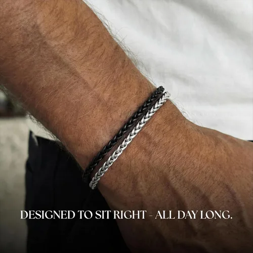 Vista 5 de Galis Pulsera Dvir para hombre, acero inoxidable para hombres, pulseras de cadena de cuerda que no se deslustra, regalo de cumpleaños elegante