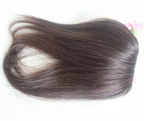 Vista 3 de 2 clips en la parte superior de cabello humano con cierre de peluca para cabello fino de 10 pulgadas para mujer (marrón oscuro)