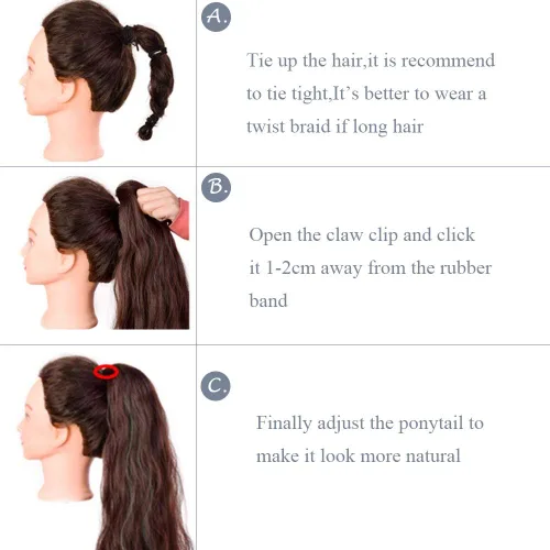 Vista 18 de Rich Choices Extensión de cola de caballo con clip de garra, cabello humano real, una pieza, extensiones de cabello largo Remy para mujer, #18P613
