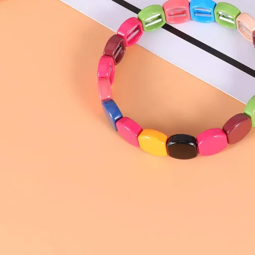 Vista 6 de Exceart Pulseras para mujer, pulseras de azulejos esmaltados, pulseras de cuentas de Tila de arco iris, pulseras elásticas apilables para hombres