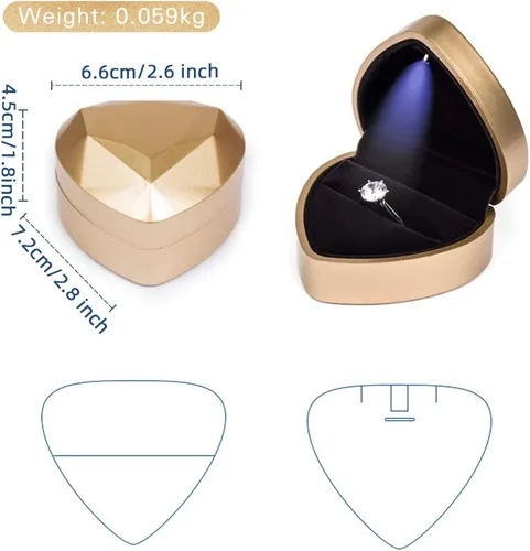 Vista 6 de iSuperb Caja de anillo en forma de corazón, cajas de anillo de compromiso con luz LED, caja de regalo para propuesta, boda, día de San Valentín