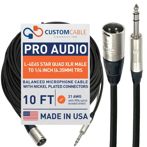 Vista 14 de Custom Cable Connection Canare L-4E6S Star Quad XLR macho de 3 pines XLR macho a 1/4" (6.35mm) TRS cable de micrófono/audio equilibrado