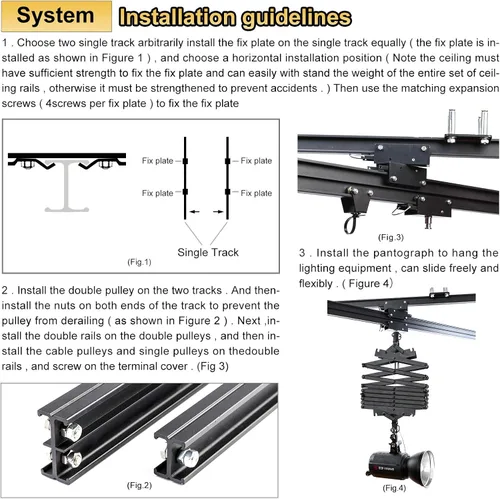 Vista 5 de Kit completo de sistema de riel de techo Pantograph Studio de 59 x 59 pulgadas con lámpara de techo para fotografía de 16.9-78.7 in, soporte
