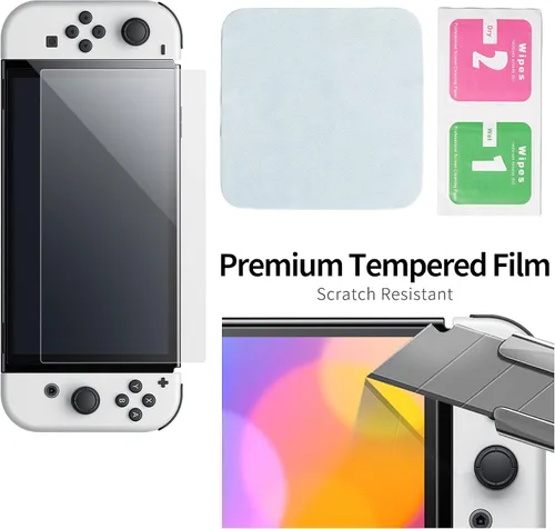 Vista 4 de Benazcap Funda compatible con Nintendo Switch OLED modelo 2021 14 en 1 kit de accesorios con funda de transporte cubierta transparente protector