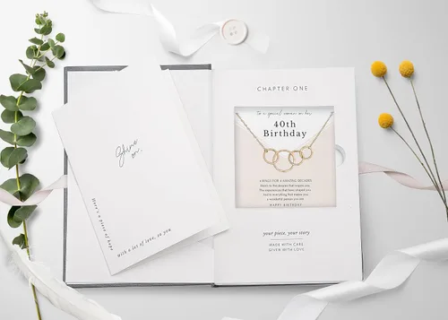Vista 6 de HOPE LOVE SHINE Birthday Necklace Fashion Jewelry 16+2", 14K Gold Plated Sterling Silver with 3 Interlocking Rings, Hypoallergenic and Comfortable