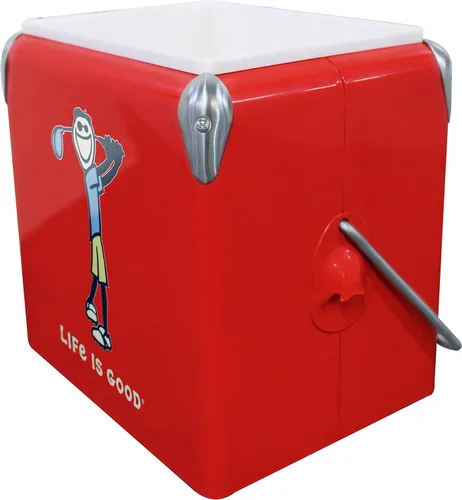 Vista 6 de Leigh Country Life is Good - Hielera metálica roja, diseño gráfico Jake Golfing, portátil con asa de transporte