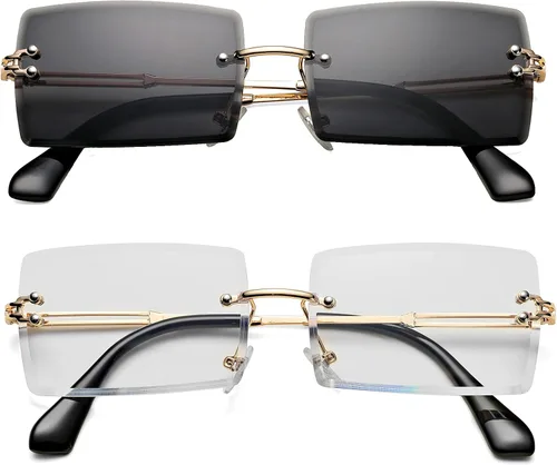 Vista 36 de Gafas de sol rectangulares para hombres/mujeres, gafas de sol pequeñas sin montura cuadrada