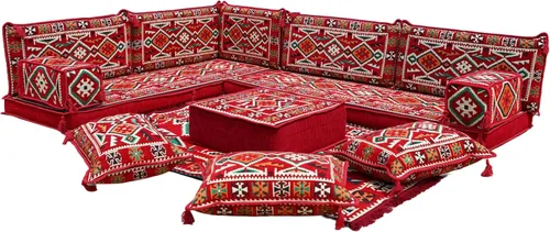 Vista 71 de arabicsofa Juego de asientos Jalsa en forma de L – Majlis árabe hecho a mano con almohadas de respaldo