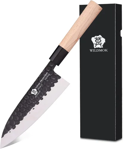 Vista 15 de WILDMOK GYUTO - Juego de 4 cuchillos de chef de sushi Yanagiba-Deba-Nakiri-Utilidad, cuchillos de fileteado de pescado con hoja de acero alemán