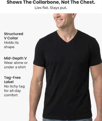 Vista 3 de Men's V-Neck T-Shirt Fitted Short Sleeve Soft Cotton Vneck Tees S-2XL Negro