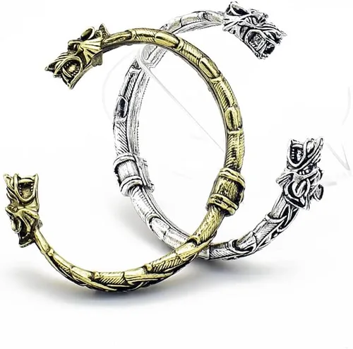 Vista 6 de Pulsera de brazo vikingo nórdico para hombre, con cabeza de lobo Fenrir