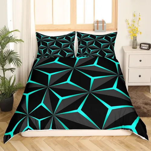Vista 43 de Funda de edredón de panal para niños, hombres y niñas, juego de ropa de cama moderno con temática geométrica hexagonal, diseño de cuadrícula
