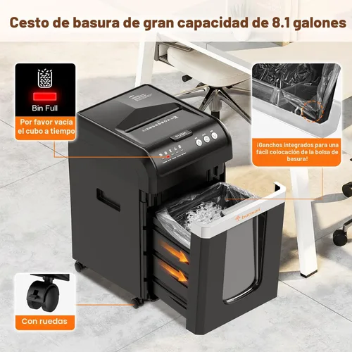 Vista 4 de Bonsaii - Trituradora de papel de 200 hojas de alimentación automática micro corte resistente para oficina 60-Min Nonstop Run, P4 High Security