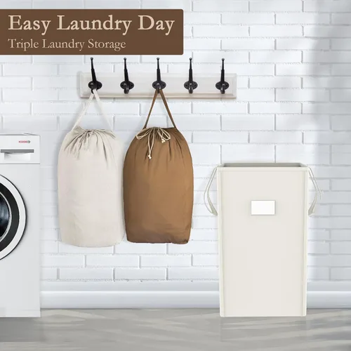 Vista 5 de MCleanPin - Cesta grande y plegable para la ropa con 2 bolsas de lavandería desmontables y tarjeta de clasificación, duradera, para ropa de cama