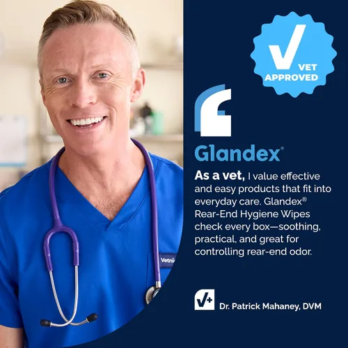 Vista 7 de Toallitas Vetnique Glandex para mascotas, limpieza y desodorización de glándulas anales. Toallitas higiénicas para perros y gatos con vitamina E