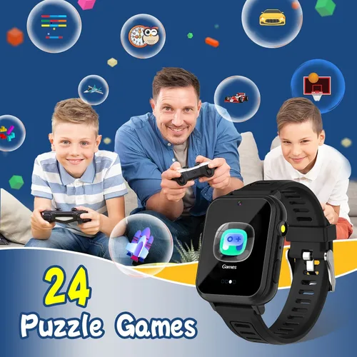 Vista 4 de Sedzofan Reloj inteligente para niños con 24 juegos de rompecabezas, pantalla táctil HD, cámara, reproductor de música, podómetro, despertador