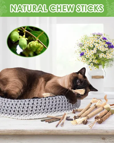 Vista 4 de TINDTOP Silvervine - Paquete de 15 palitos masticables naturales con hierba gatera para limpieza de dientes de gatitos, cuidado dental Matatabi