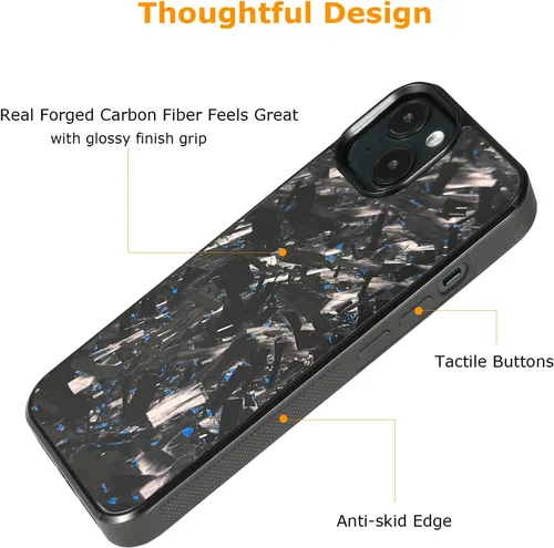 Vista 3 de Grip Series - Funda para iPhone 15 con fibra de carbono forjada real, diseño de bordes agarres, compatible con carga inalámbrica, compatible