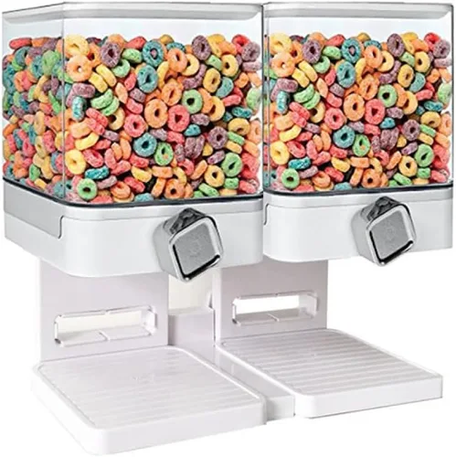 Vista 10 de TopHomer Dispensador de cereales de doble control con bandeja inferior desmontable y diseño de salida de paleta de rueda para organización de Negro