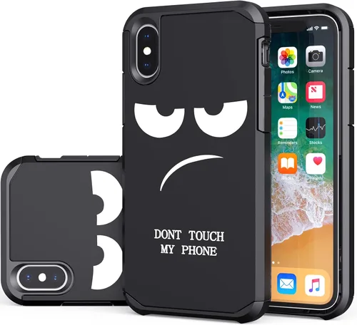 Vista 8 de Funda para iPhone Xs Max, bonita funda [Don't Touch My Phone] a prueba de golpes, de doble capa, resistente, funda protectora de plástico