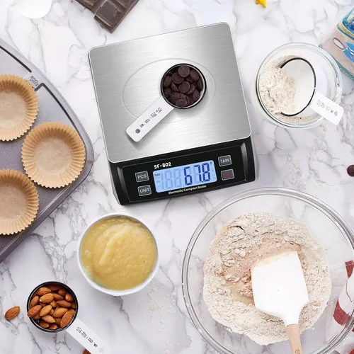 Vista 6 de Gran báscula digital de cocina 30kg/66lb báscula de alimentos para hornear y cocinar báscula de pan de acero inoxidable con pantalla LCD escalas
