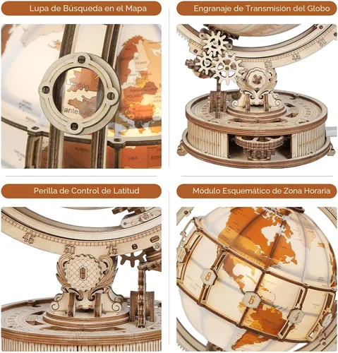 Vista 3 de ROKR Rompecabezas de madera 3D para adultos, globo iluminado con soporte, 180 piezas de rompecabezas 3D, kit de modelo LED integrado, regalos