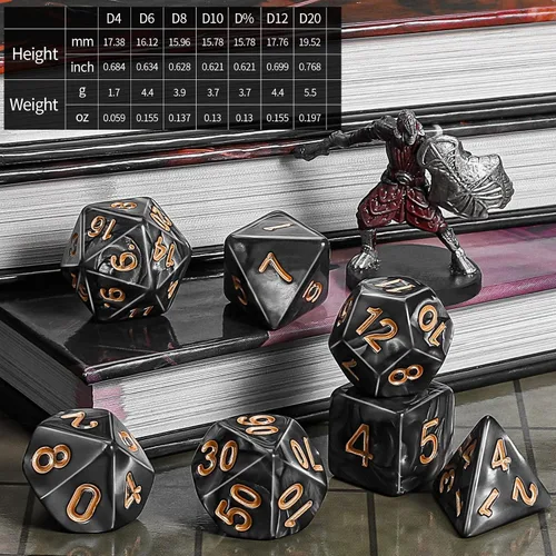 Vista 3 de CiaraQ Juego de dados poliédricos de 7 piezas para juegos de mesa MTG de Negro