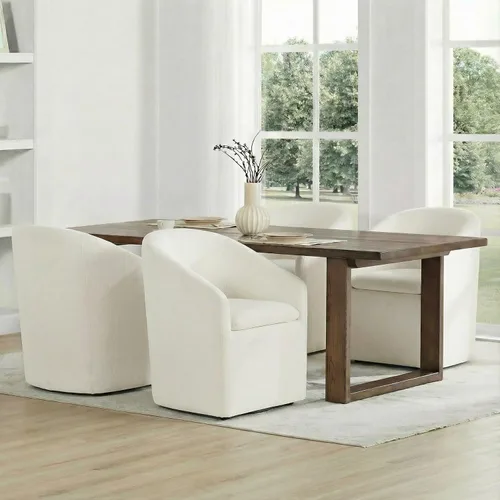 Vista 9 de KISLOT Juego de 1 sillas de comedor tapizadas con ruedas, color beige