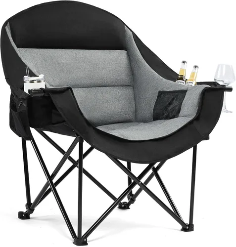 Vista 23 de Silla de camping de gran tamaño con calefacción, resistente, acolchada Negro (Allblack)